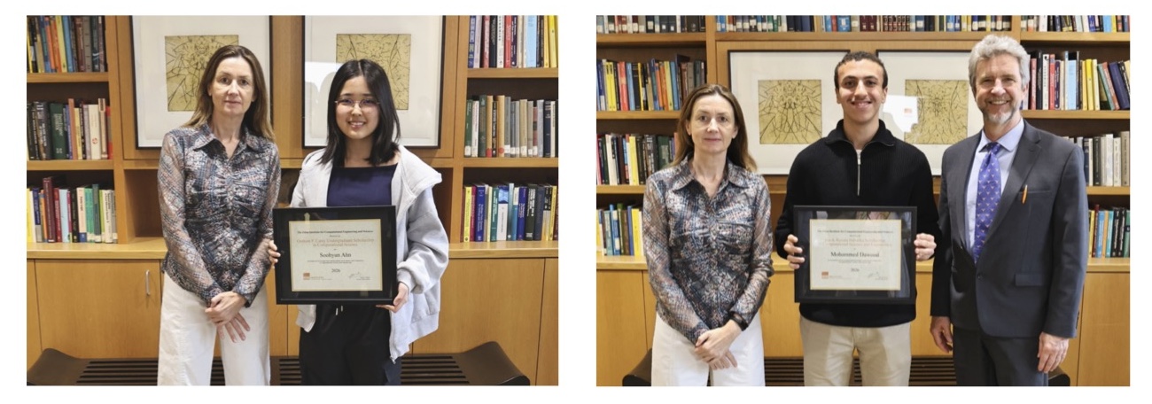 L: Karen Willcox with Soohyun Ahn. R: Karen Willcox, Mohammed Dawood and Vit Babuška. Credit: Joanne Foote/Oden Institute.