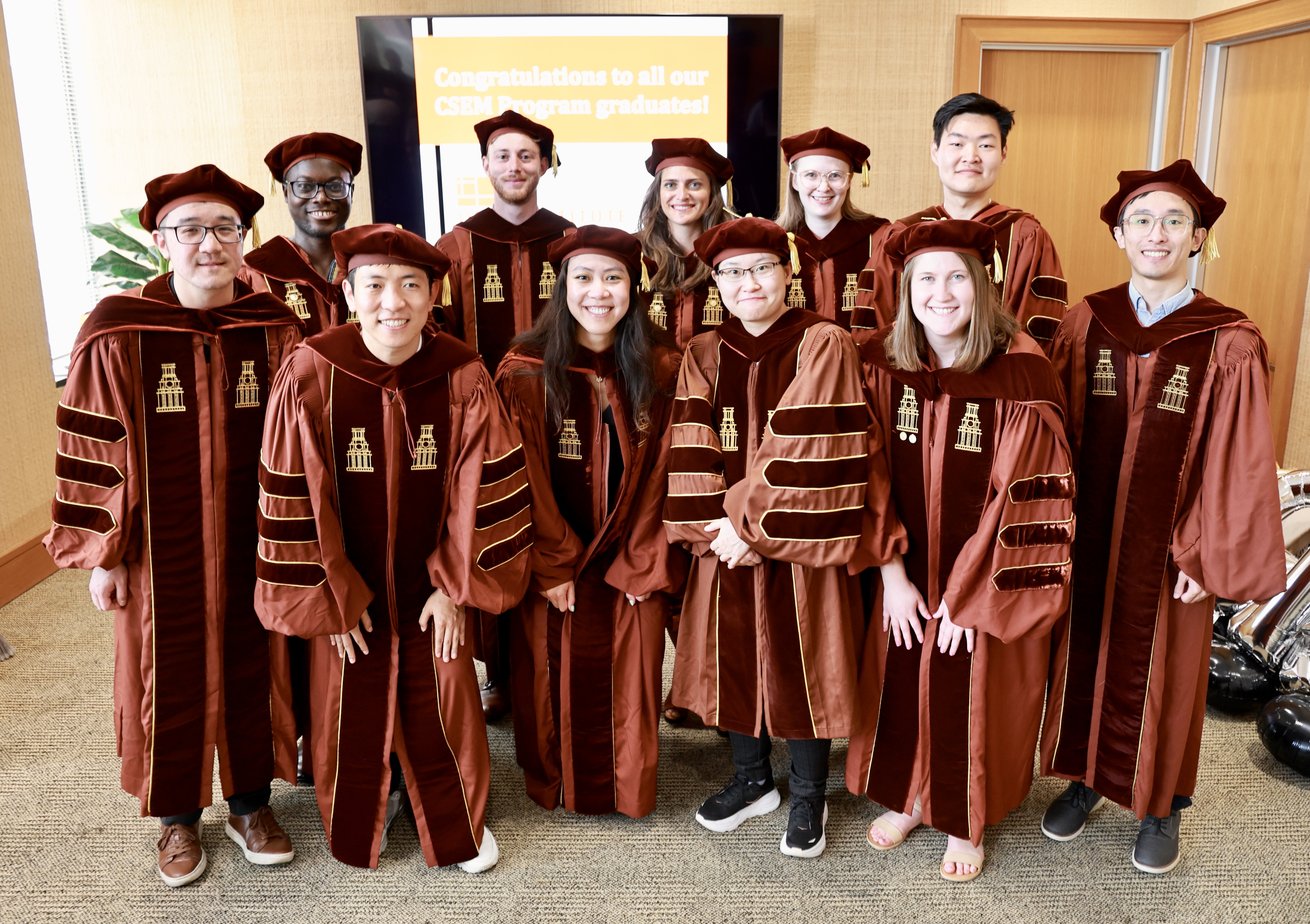 Oden Institute Ph.D. graduates: Front (l-r): Youguang Chen, Zheyu Wen, Julie Pham, Yiran Shen, Ally Richardson, Mathew Hu. Back (l-r): Frimpong Baidoo, Graham Pash, Ivana Escobar, Casey Stowers, Yifan Zhang (not all graduates are pictured).